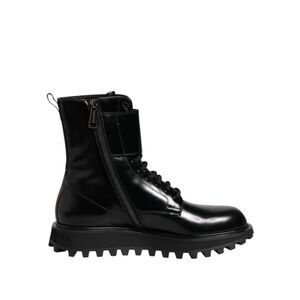 Dolce & Gabbana Black Leather Lace Up Mid Calf Boots Men's Shoes